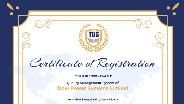 Movi Power gets Quality Management ISO 9001 : 2015 Accreditation